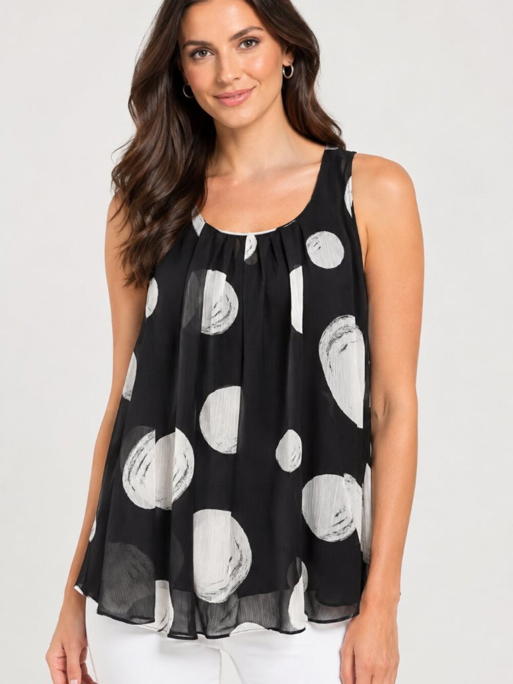 Alfani Black and White Sleeveless Polka-Dot Chiffon Camisole Size 6